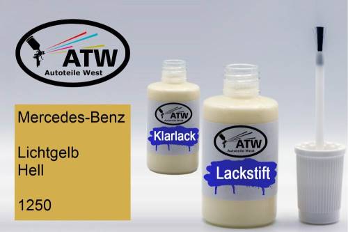 Mercedes-Benz, Lichtgelb Hell, 1250: 20ml Lackstift + 20ml Klarlack - Set, von ATW Autoteile West.